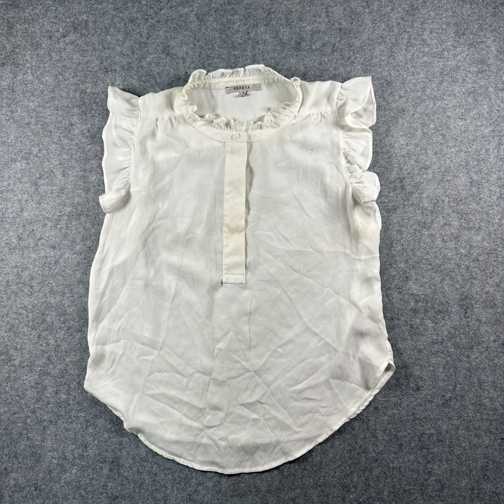 Papaya Ruffle Trim Sleeveless Blouse Small White Ruffled Collar Top